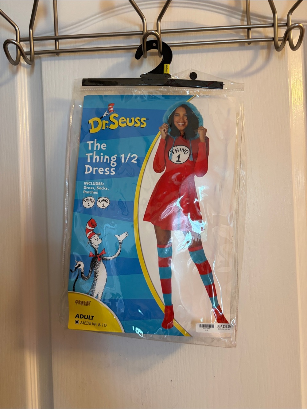 Red "Thing 2" adults Costume Dress with Blue Accents - Picture 4 of 5